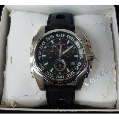 14 - A Klaus-Kobee Chronotype stainless steel cased wristwatch, faced by a baton dial, on a rubber strap&... 