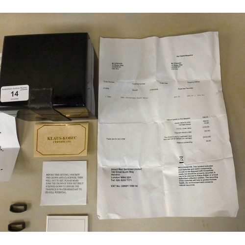 14 - A Klaus-Kobee Chronotype stainless steel cased wristwatch, faced by a baton dial, on a rubber strap&... 