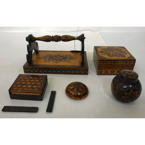 15 - Victorian Tunbridge ware collectables: to include a letter rack&nbsp; 5