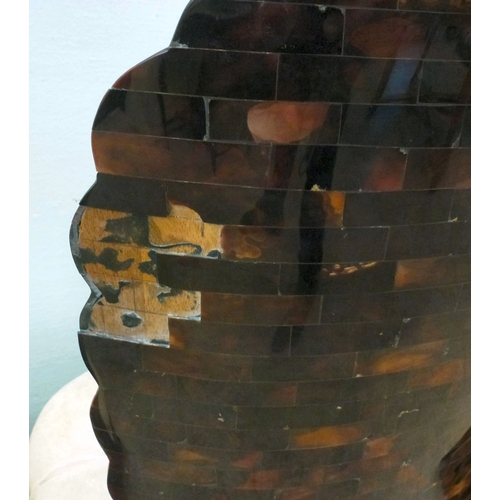 16 - A pair of modern brass inlaid, faux tortoiseshell veneered chairs, the backs of shell design, uphols... 