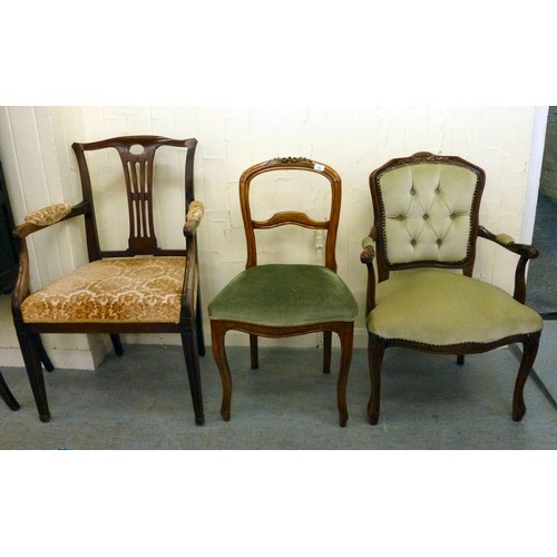 52 - Small furniture: to include a late Victorian stained beech framed, balloon back bedroom chair, raise... 