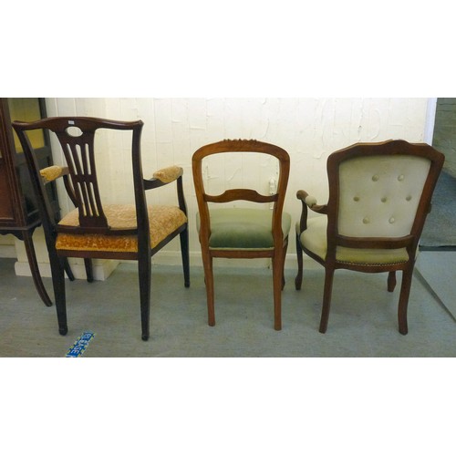 52 - Small furniture: to include a late Victorian stained beech framed, balloon back bedroom chair, raise... 