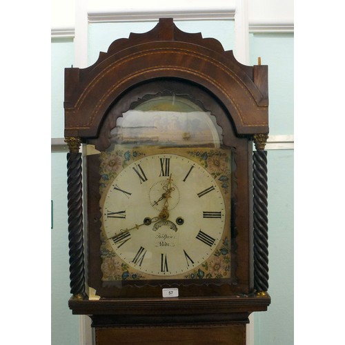 57 - An early 19thC satinwood inlaid mahogany longcase clock; the 8 day movement faced by a painted Roman... 