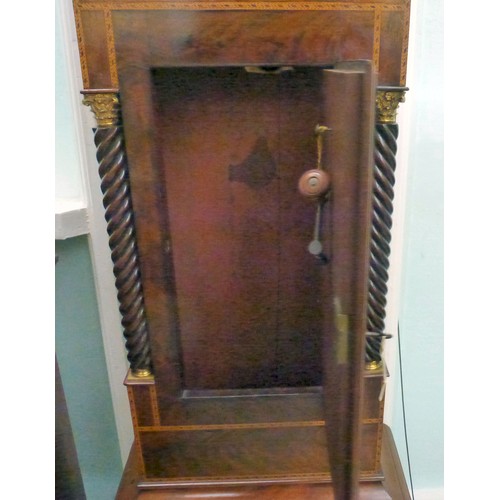 57 - An early 19thC satinwood inlaid mahogany longcase clock; the 8 day movement faced by a painted Roman... 