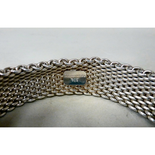 109 - A Tiffany & Co 925 silver mesh design fixed bracelet&nbsp; boxed&nbsp;