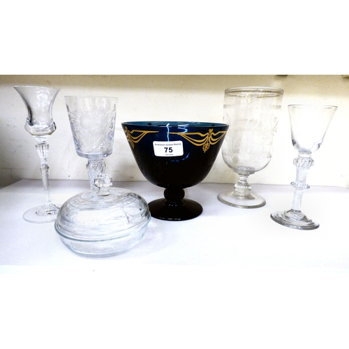 75 - Glassware: to include a late 18thC ale glass with a cotton twist stem&nbsp; 7