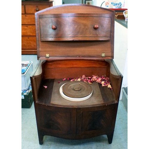 A Victorian and later ebony inlaid mahogany bow front night commode ...