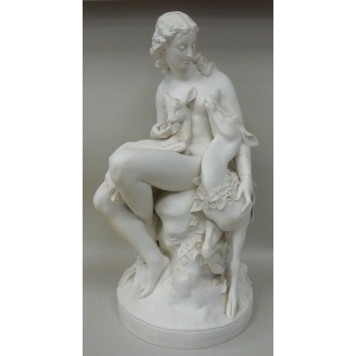 18 - A mid Victorian Parian group, a female nude and two deer&nbsp; inscribed CB Birch&nbsp; 1866&nbsp; 2... 