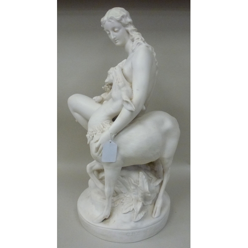 18 - A mid Victorian Parian group, a female nude and two deer&nbsp; inscribed CB Birch&nbsp; 1866&nbsp; 2... 
