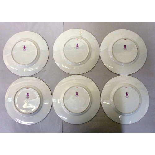 29 - A set of six Minton's china plates produced for T.Goode & Co, decorated in blue with gilt highli... 