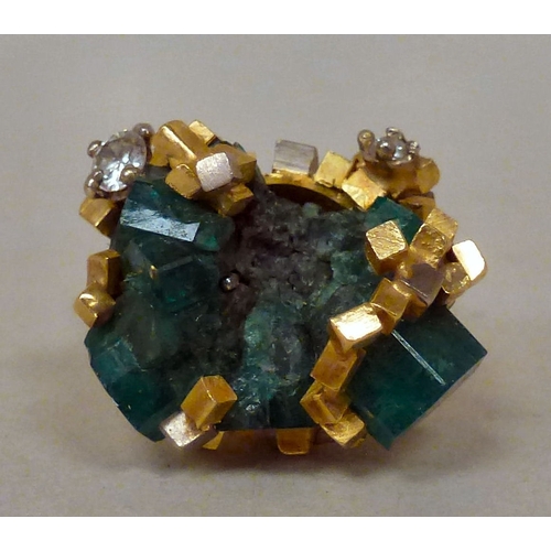 37 - A 1950s 18ct gold Dioptase crystal and diamond set ring  (approx. 14grms)