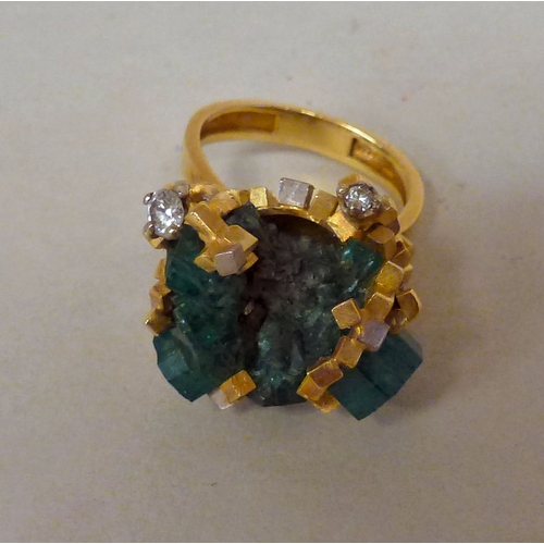 37 - A 1950s 18ct gold Dioptase crystal and diamond set ring  (approx. 14grms)