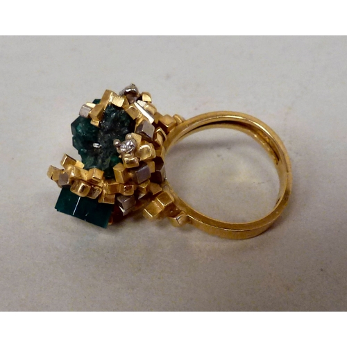 37 - A 1950s 18ct gold Dioptase crystal and diamond set ring  (approx. 14grms)