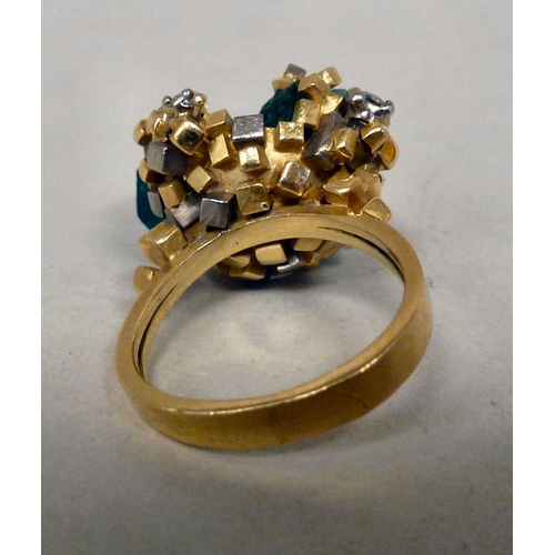 37 - A 1950s 18ct gold Dioptase crystal and diamond set ring  (approx. 14grms)