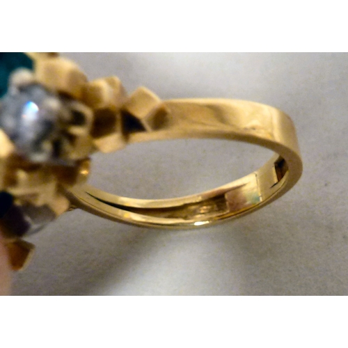 37 - A 1950s 18ct gold Dioptase crystal and diamond set ring  (approx. 14grms)