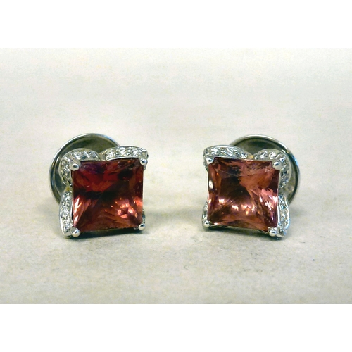 47 - A pair of 18ct white gold, pink tourmaline and diamond earrings&nbsp; (approx. combined gross weight... 