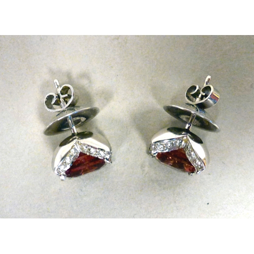47 - A pair of 18ct white gold, pink tourmaline and diamond earrings&nbsp; (approx. combined gross weight... 
