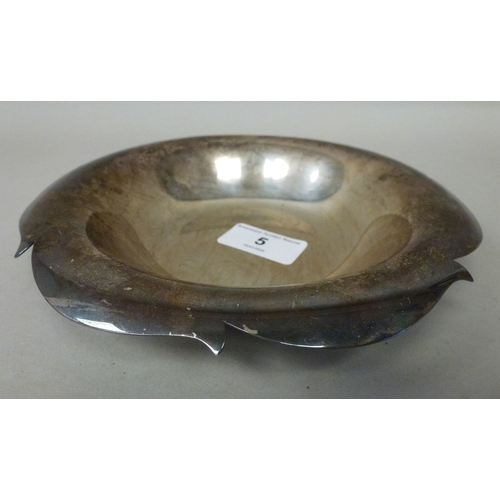 5 - A Tiffany Sterling silver dish with a wavy lip  7