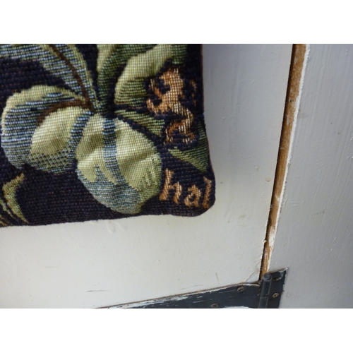 55 - HAL - a 20thC Flemish inspired tapestry hanging, depicting figures in period costume, in a woodland ... 