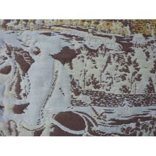 57 - A 20thC Flemish inspired tapestry hanging, depicting an inner city landscape from a woodland hillsid... 