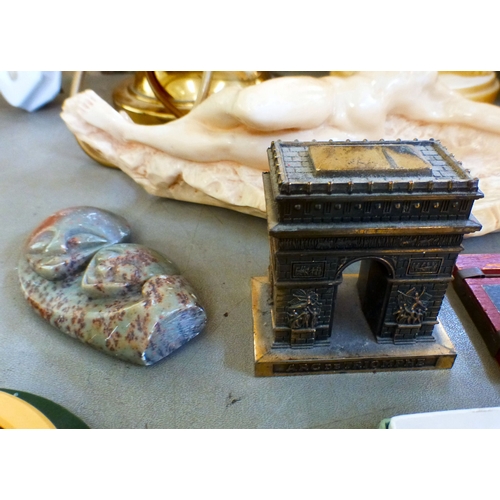 A mixed lot: to include a resin sculpture, a discus thrower 16