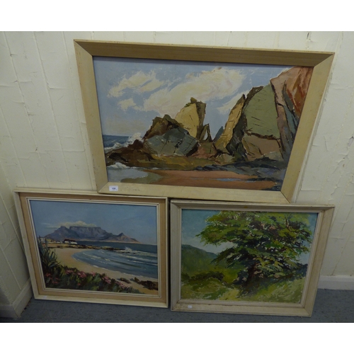 Rosa Harding - three landscape pictures mixed media labelled verso ...