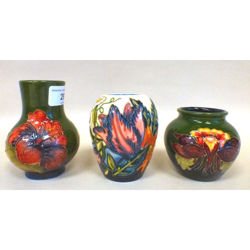 29 - Three Moorcroft pottery vases: to include a Castle Garden pattern vase  bears marks  4