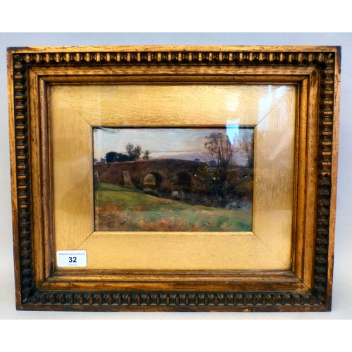 32 - David Murray - a bridge over a river&nbsp; oil on board&nbsp; bears a signature (bottom left) and te... 