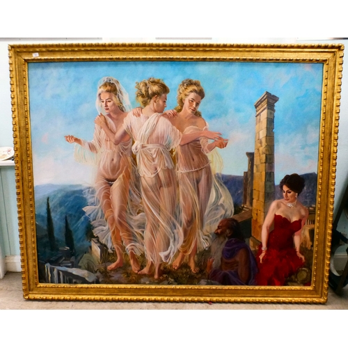 43 - Andre Durand - a creative version of the Three Graces, in an ancient Roman landscape&nbsp; oil on ca... 