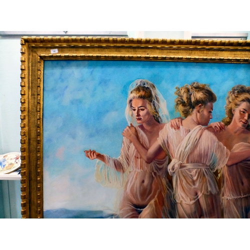 43 - Andre Durand - a creative version of the Three Graces, in an ancient Roman landscape&nbsp; oil on ca... 