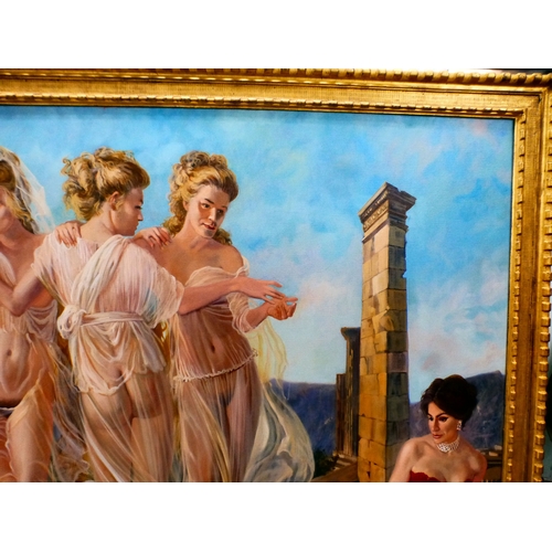 43 - Andre Durand - a creative version of the Three Graces, in an ancient Roman landscape&nbsp; oil on ca... 