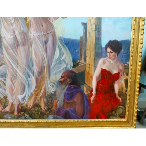 43 - Andre Durand - a creative version of the Three Graces, in an ancient Roman landscape&nbsp; oil on ca... 