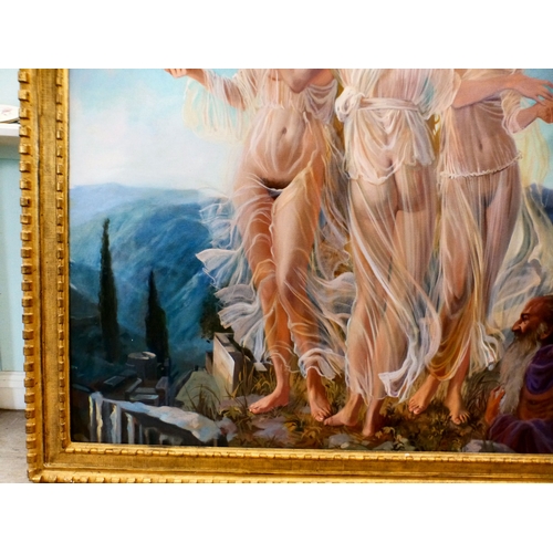 43 - Andre Durand - a creative version of the Three Graces, in an ancient Roman landscape&nbsp; oil on ca... 