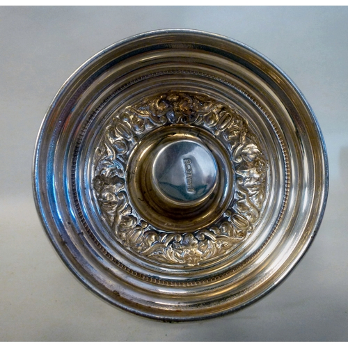 44 - A mid 20thC glass and silver plated claret jug, embossed with cherubs and swags&nbsp; 14