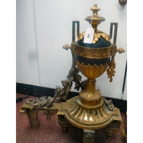 48 - A pair of late 19thC French cast brass andirons  19