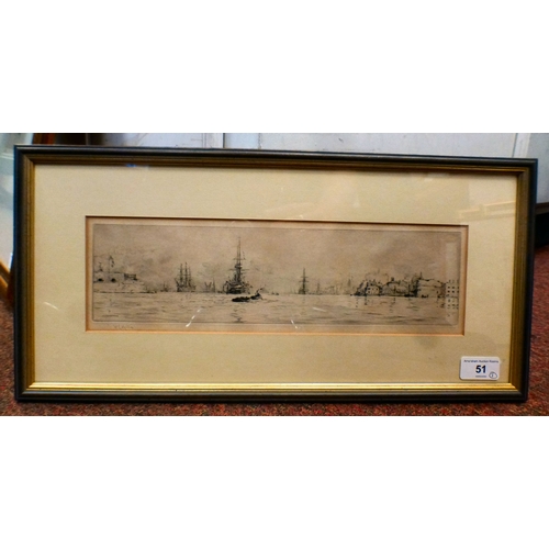 51 - After William Lionel Wyllie - 'War Ships in Portsmouth Harbour'&nbsp; print&nbsp; bears a pencil sig... 