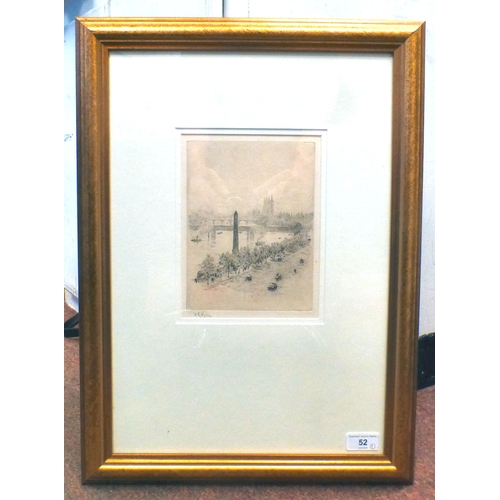 52 - After William Lionel Wyllie - 'Thames Embankment with Cleopatra's Needle'  print  bears a pencil sig... 