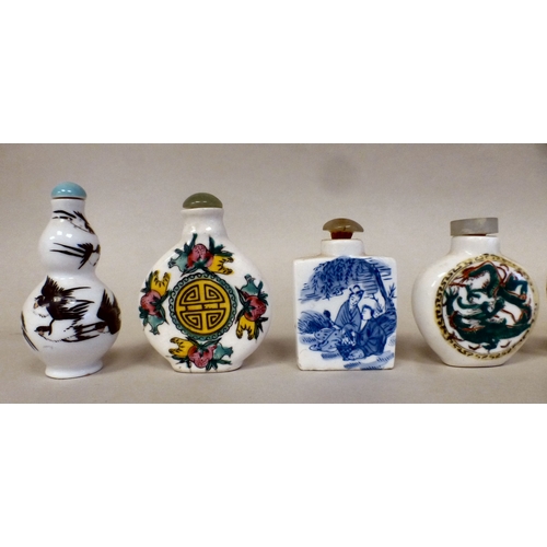10 - Eight Chinese porcelain resin and glass scent bottles with various decoration