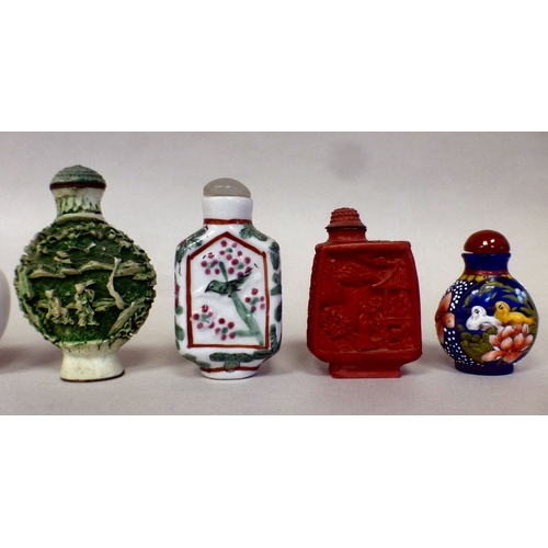 10 - Eight Chinese porcelain resin and glass scent bottles with various decoration