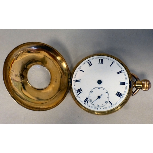 30 - An 18ct gold cased half-hunter pocket watch, faced by a Roman dial&nbsp; (approx. combined gross wei... 