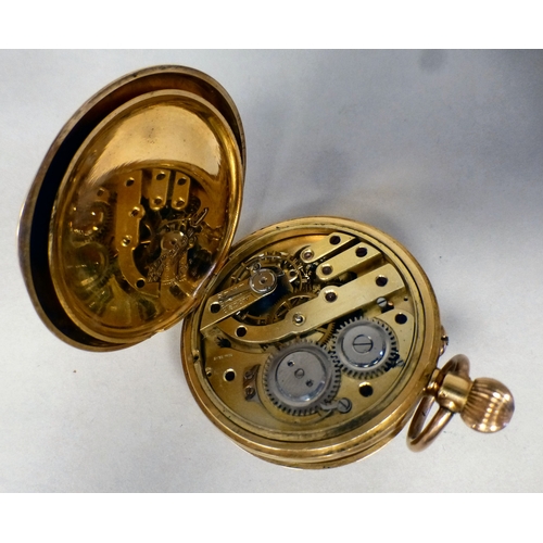 30 - An 18ct gold cased half-hunter pocket watch, faced by a Roman dial&nbsp; (approx. combined gross wei... 