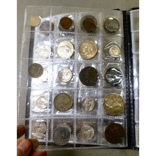 35 - An uncollated album of British pre-decimal, American and other coins: to include Commonwealth issues