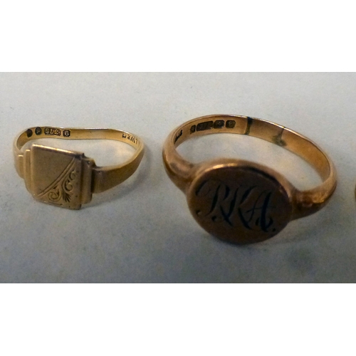 56 - Three 9ct gold signet rings&nbsp; (approx. combined gross weight 8.5grms)