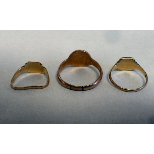 56 - Three 9ct gold signet rings&nbsp; (approx. combined gross weight 8.5grms)