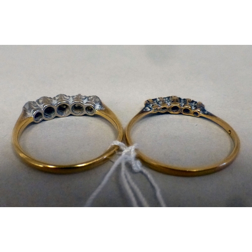 58 - Two 18ct gold and platinum five stone diamond rings&nbsp; (approx. combined gross weight 4grms)