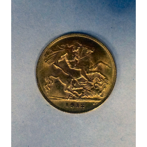 9 - A George V half-sovereign with St George on the reverse&nbsp; 1912