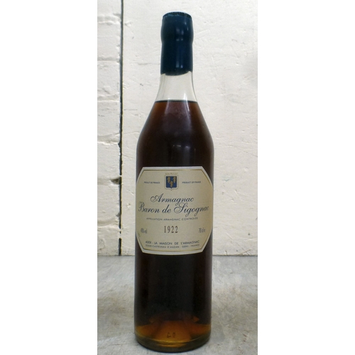 15 - A bottle of Baron de Sigognac Armagnac, in a wooden box; and a bottle of Etiqueta Negra Gran Reserva... 