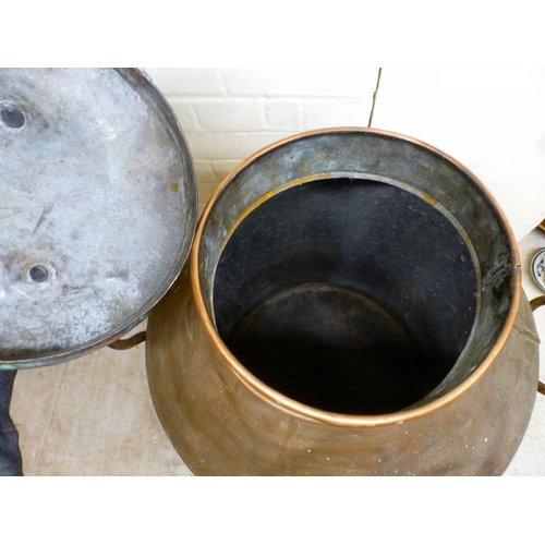 20 - A vintage copper lidded urn&nbsp; bears a plaque 'Wheal Busy SS, DO NOT Remove from Office'&nbsp; 29... 