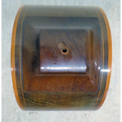 22 - An Edwardian string inlaid mahogany, balloon design mantel clock; the movement faced by a Roman dial... 
