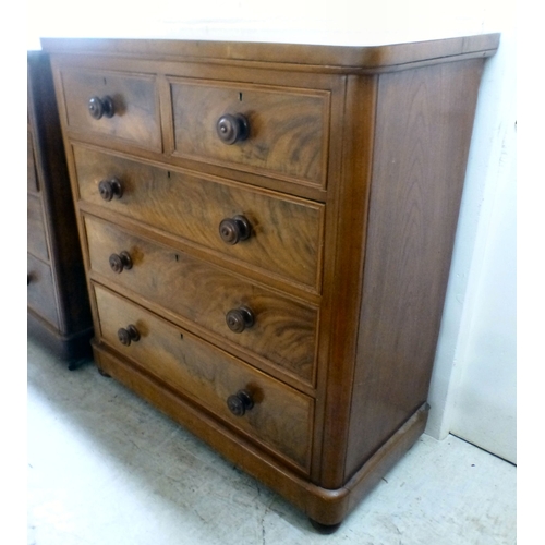 29 - A late Victorian mahogany and walnut five drawer dressing chest, on a plinth and bun feet&nbsp; 44